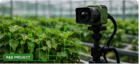Illustrative computer vision camera identifying plants in a greenhouse