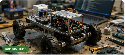 Illustrative agricultural robotics prototype under development on an engineering workbench